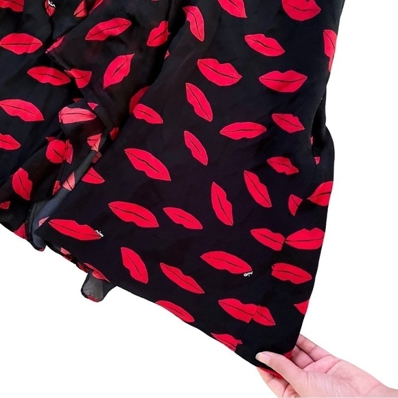 Rixo Dress Rose Kiss Cutout Ruffled Ruched Midi Valentines Red Lips XS 4 GUC - Picture 3 of 13